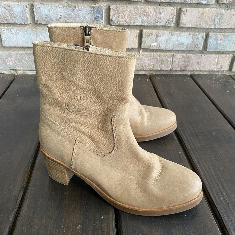 Women’s Aqa Shoes Tan Leather Heeled Ankle Boots Booties Side Zip Size 40 US 7.5